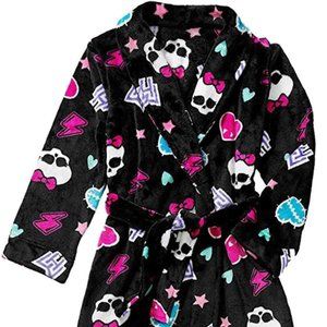 Monster High Bath Robe Skull & Heart  Fleece Rob Size S 6/6X